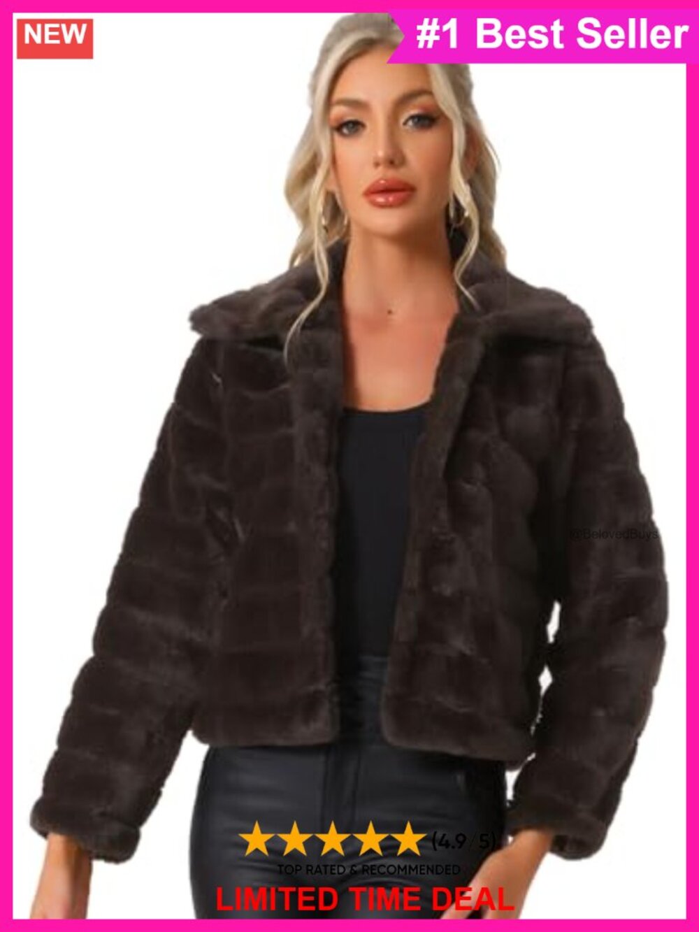 Faux Fur Cropped Jacket Fluffy Lapel Collar Winter Coat